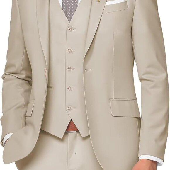 Other - Elegant 3 Piece Slim Fit Beige Suit for Men - Perfect for Weddings & Events